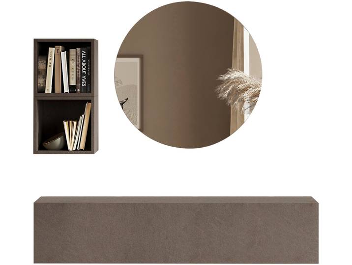 Garderoben-Set HOME AFFAIRE Infinity, 3tlg. Breite 138 cm, Höhe variabel, moderne Garderobe , braun (bronzo), B:138cm H:175cm T:30cm, Kastenmöbel-Sets, Garderoben-Set, (Hängeschrank, Würfelregal 2er Set, Spiegel) ideal für Diele, Flur