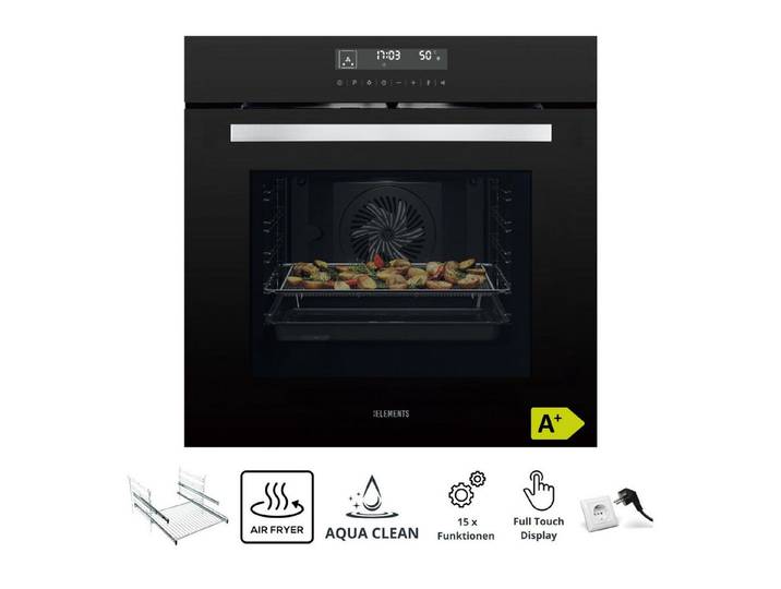 KB Elements Einbaubackofen 15 x Funktionen, Airfryer Funktion, Full Touch Display, AQUA CLEAN, mit 2-fach-Teleskopauszug, Air Fry, AQUA CLEAN,Full Touch,EEK A+