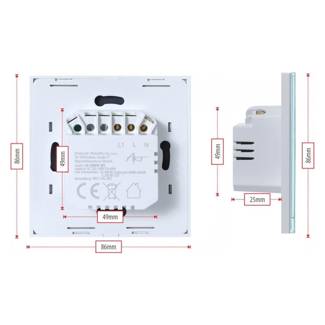 Art SMART WYŁĄCZNIK ŚWIATŁA ZIGBEE 3.0 pojedynczy biały oem (SH-SWZIG-W1)