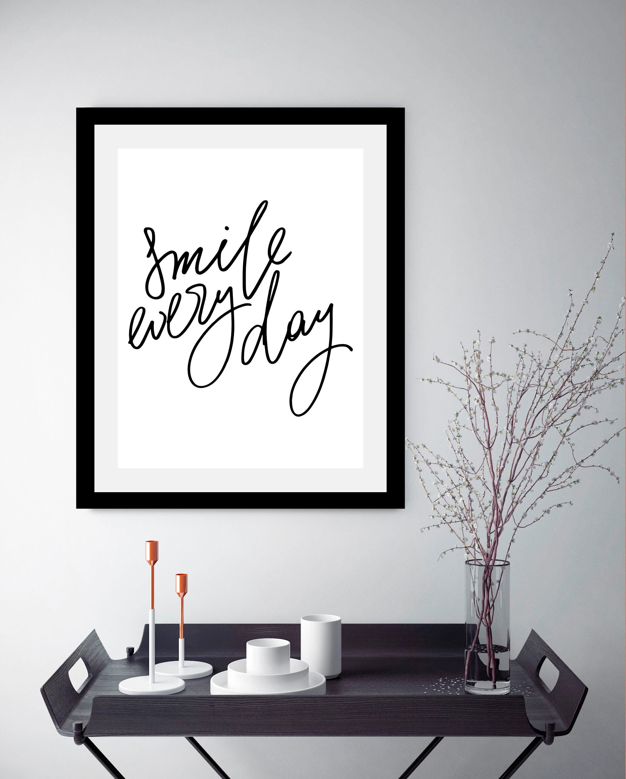 Bild QUEENCE "Smile", schwarz-weiss (farbe rahmen: schwarz, farbe bild(er): weiß, schwarz), B:30cm H:40cm T:3cm, Acrylglas, Holz, Papier, Bilder, Bild, HD Premium Poster-Druck inkl. Holzrahmen farbe rahmen: schwarz, farbe bild(er): weiß, schwarz B/H/T: 30