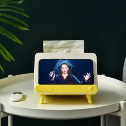 Taschentuchbox mit Handyhalterung – gelb