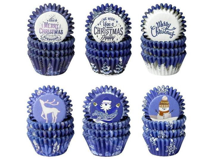 Muffinförmchen 300 Stück Set Weihnachtsmotiv Blau, Mehrfarbig, Papier, 317x210x317 cm, Backen & Backzubehör, Backformen, Muffinformen