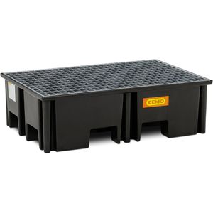 CEMO Auffangwanne 220/2, 11258, aus Polyethylen, 123 x 83cm, mit Stahl-Gitterrost, unterfahrbar, 220 Liter