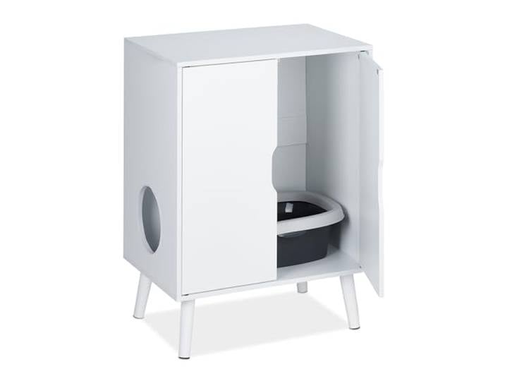 Relaxdays Meuble de Toilette pour Chat\, 2 Portes\, Cache-litière\, entrée\, Petite Armoire\, HxLxP : 77x58x40 cm\, Blanc