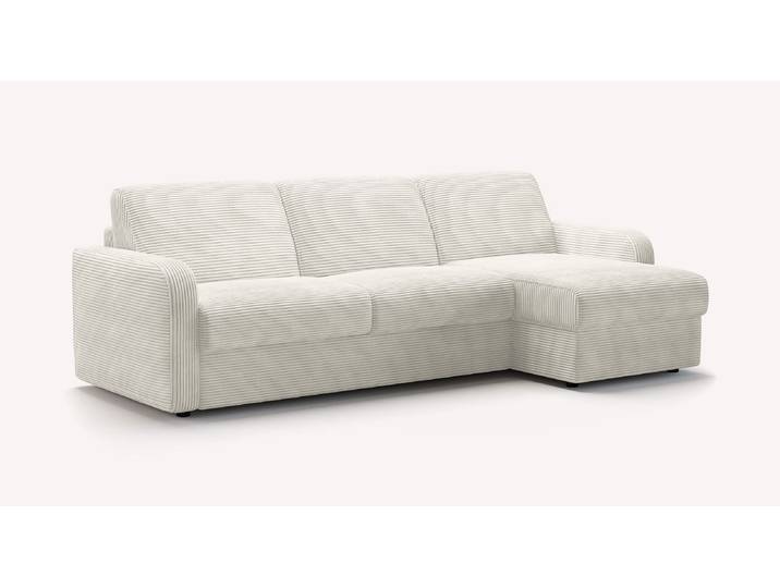 Canapé convertible Velours CLINT Angle - Blanc - Couchage 140x190 - Sommier Grille
