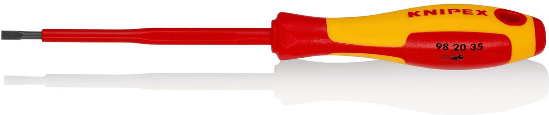 KNIPEX 98 20 35 Schraubendreher für Schlitzschrauben isolierender Mehrkomponenten-Griff, VDE-geprüft brüniert 202 mm)