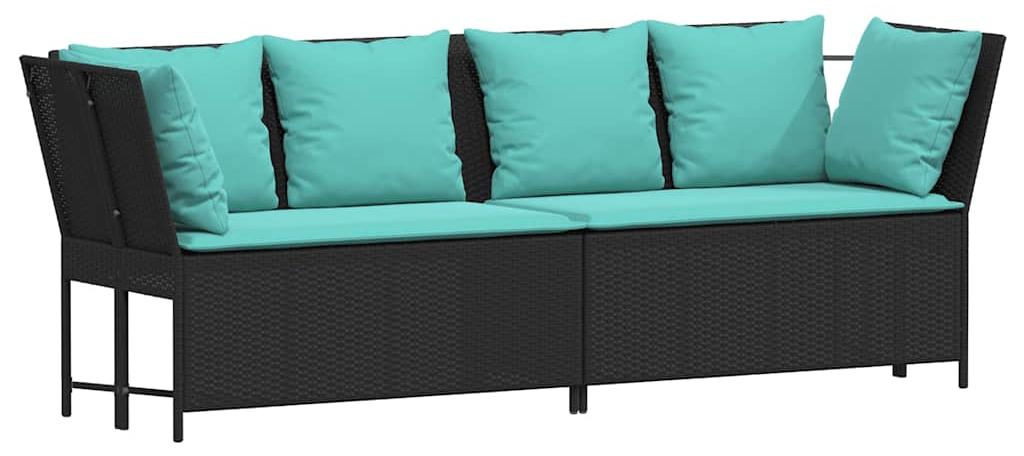 vidaXL Gartensofa mit Kissen Schwarz Poly Rattan