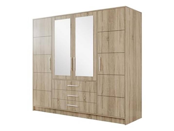 Mirjan24 Drehtürenschrank Bado 4D, Spiegel, Schubladen (Eiche Sonoma) Geräumiger Kleiderschrank mit 10 Innenfächern und Kleiderstange für ordentlich sortierte Kleidung und Accessoires