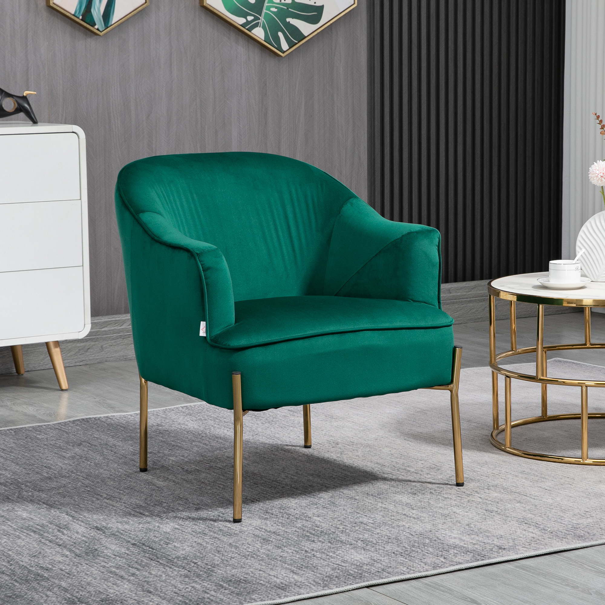 Homcom Poltrona con Gambe in Acciaio, Sedia da Letto in Tessuto Effetto Velluto, 62x69x75 cm, Verde   Aosom Italy