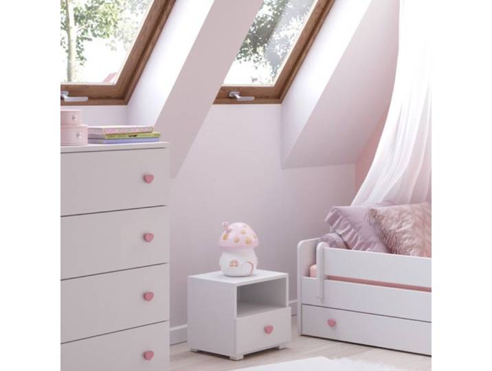 Table de chevet pour la chambre Emi blanc poignées roses