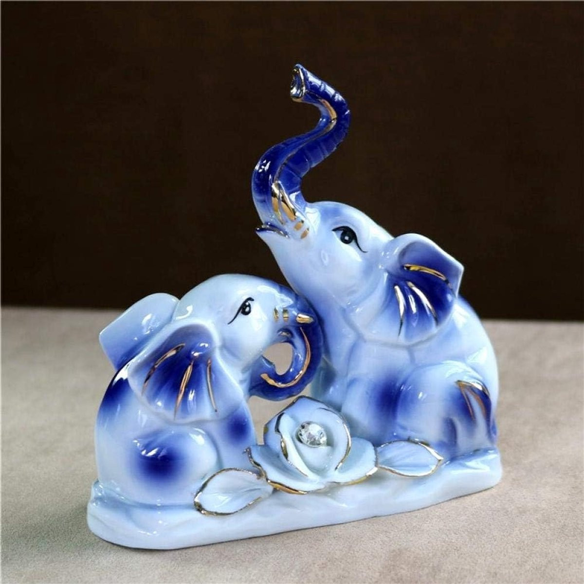 Wit Keramiek Olifant Beeldje - Dieren Ornament voor Home Decoratie - Hoogte: 12 cm