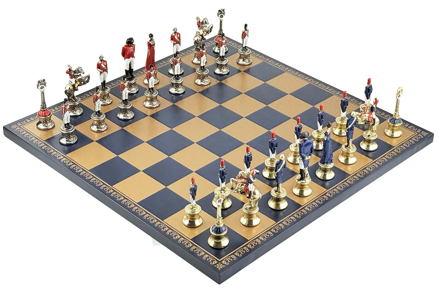 ITALFAMA NAPOLEONE Sammler-Schachspiel aus Metall + Spielbrett aus Kunstleder, 40 cm