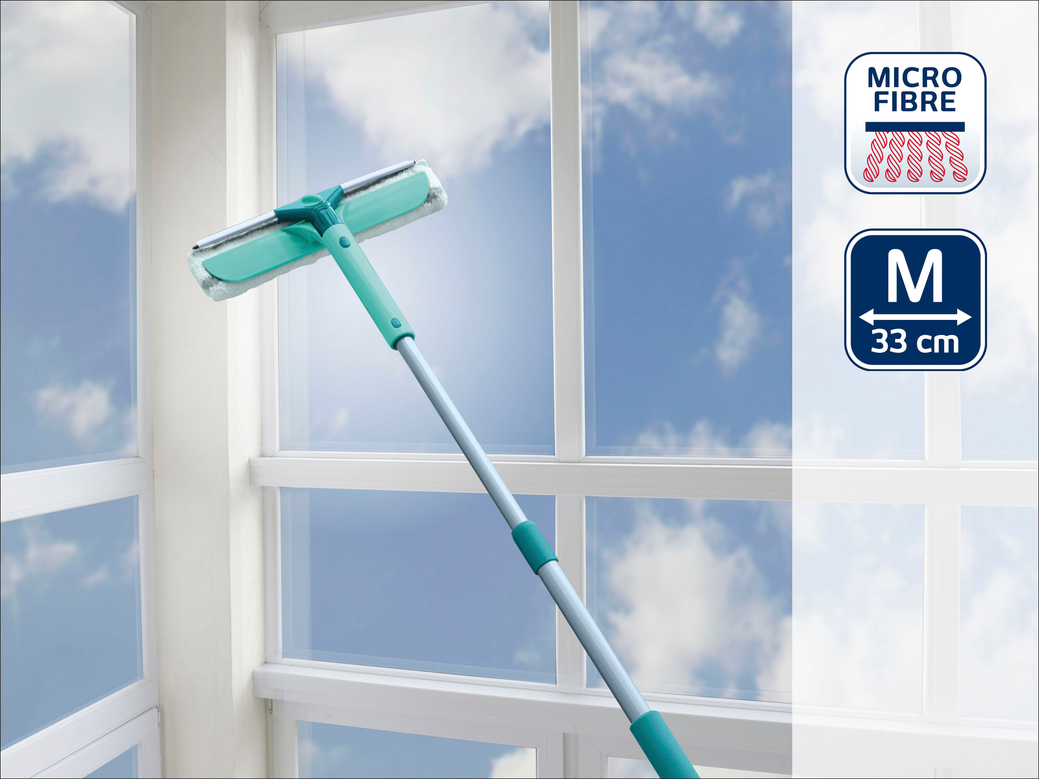 Fensterreiniger LEIFHEIT "Classic Window Cleaner Telescope 155", blau (türkis), B:12cm H:121cm T:29cm, Fensterreiniger, Fensterreiniger, 3in1