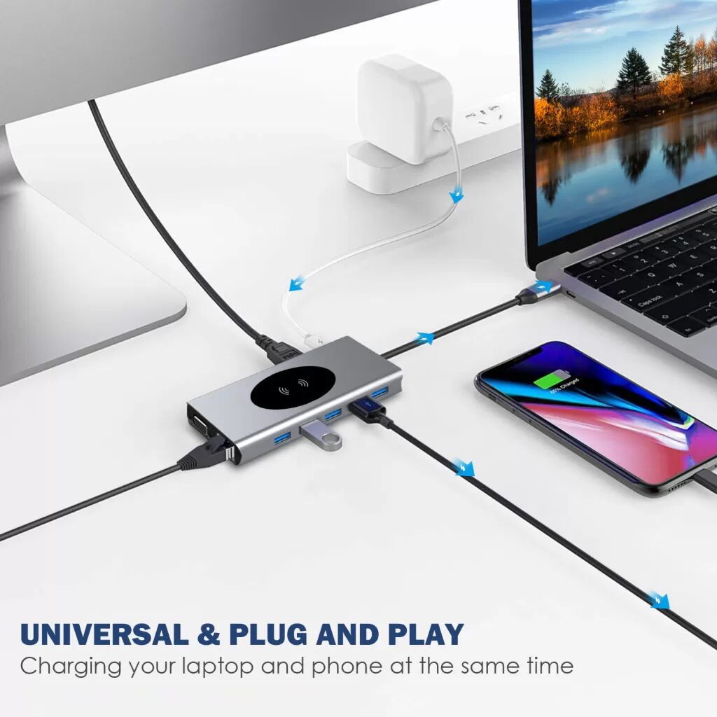 INF 13-in-1 USB-C-Hub mit HDMI, VGA, Ethernet, SD-Kartenleser und mehr