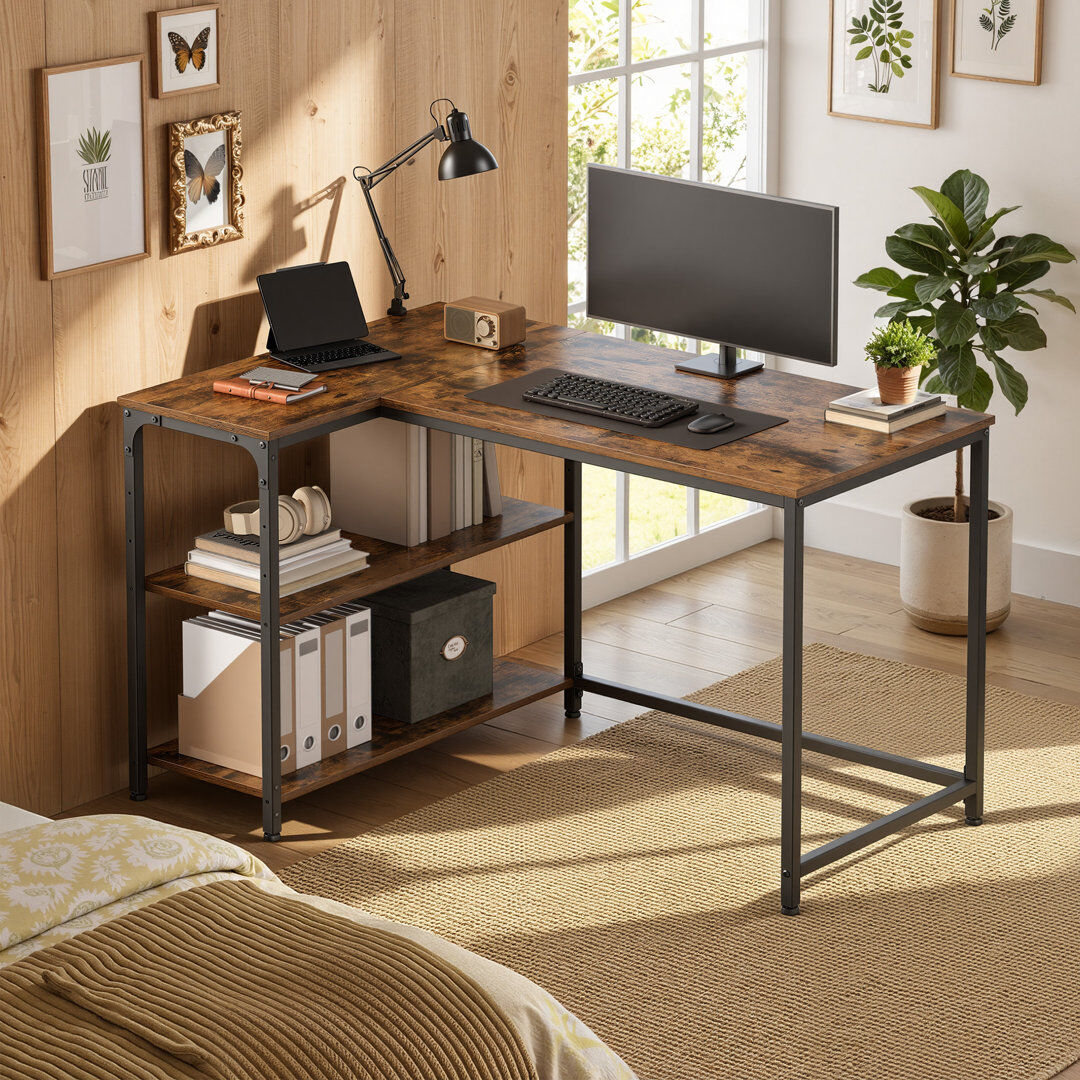 Inbox Zero Corner Computer Desk With Adjustable Storage Shelves Brown 76cm H x 110cm W x 80cm D