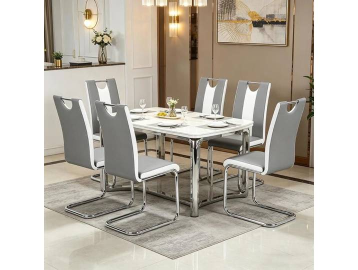 SUPFINE 6pcs Chaises de Salle à Manger Ergonomique en PU Chaises de Cuisine Scandinave Rembourrée Confortable Pieds Cantilever