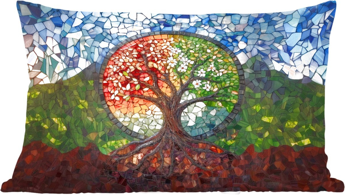PillowMonkey Sierkussen Mozaïek Bergen - Boom - 60 x 40 cm
