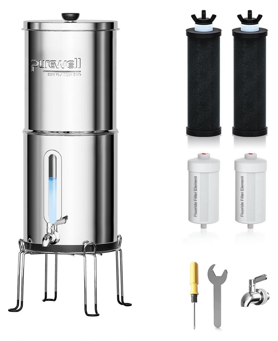 Schwerkraft-Wasserfilter Wasserfilter Wasseraufbereitung - Edelstahl 304 - 8 Filterstufen - 8,5 Liter