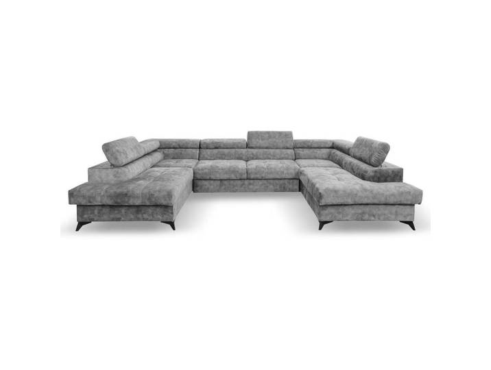 Beautysofa Wohnlandschaft Sorento U mit Schlaffunktion hellgrau, Hellgrau, Metall, U-Form, 345x87x205 cm, Wohnzimmer, Sofas & Couches, Wohnlandschaften, Wohnlandschaften in U-Form