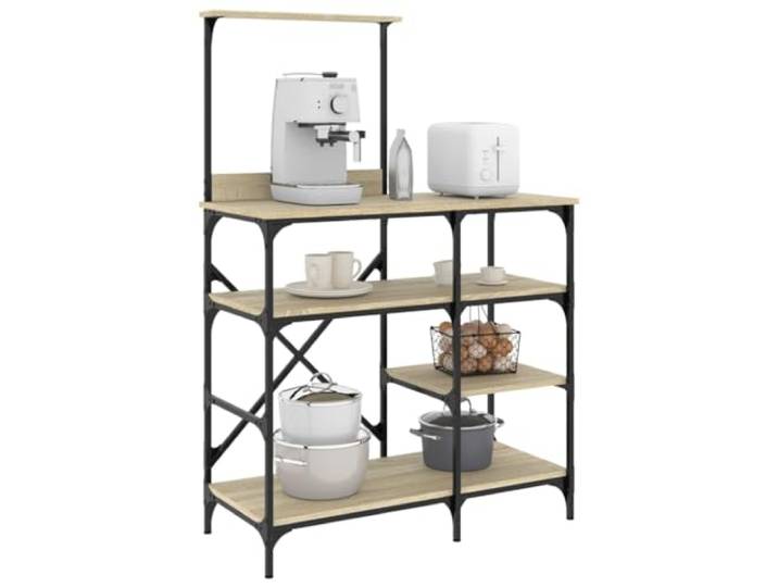 KGTKGTYER Bäckerregal Sonoma-Eiche 90x40x132 cm Küchenregal Standregal Aus Holzwerkstoff & Metall, Stabiler Metallrahmen, Verstellbare Füße