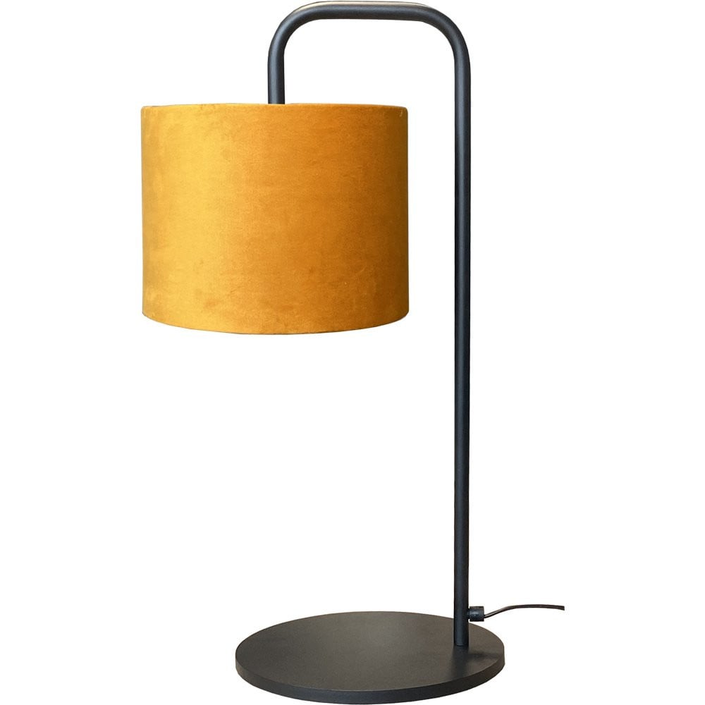 Masterlight Tafel Schemerlamp Venus met okergele stoffen cilindrische lampenkap