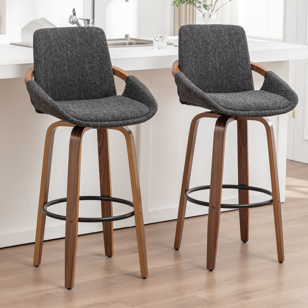 Blue Elephant Swivel Upholstered Bamboo and Poplar Solid Wood Bar Stool Grey Bar Stool (76.2cm Seat Height)