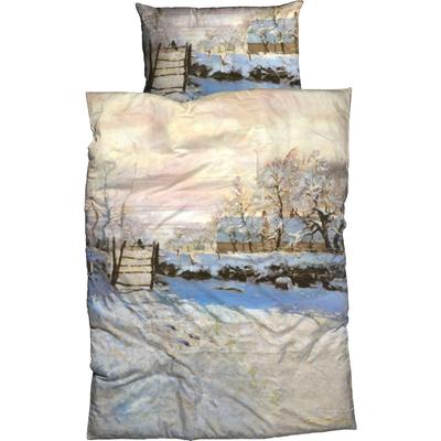 Bettwäsche GOEBEL "Elster", beige (creme), B/L: 155cm x 220cm, 1 Stk., 1 Stk., Satin, B/L: 80cm x 80cm, 2 Stk., Satin, Obermaterial: 100% Baumwolle, Bettwäsche, Bettwäsche, winterlich, außergewöhnlich
