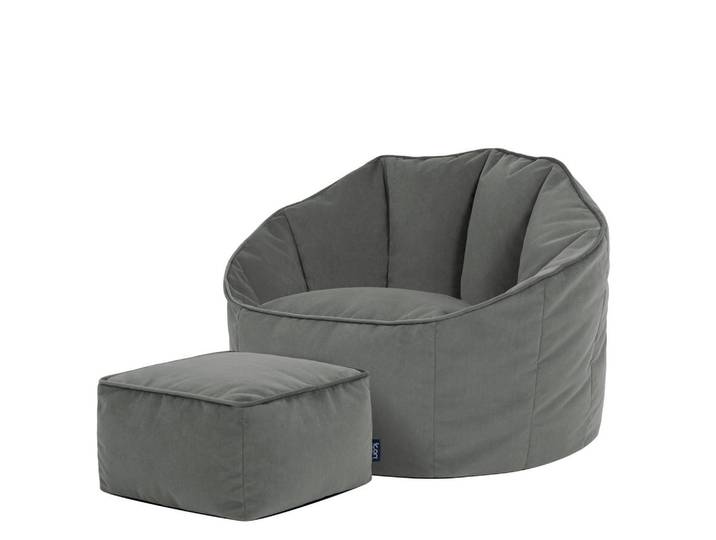icon Sitzsack-Sessel Sirena mit Hocker, Grau, 180 L, Zylindrisch, 77x64x74 cm, Wohnzimmer, Sessel, Sitzsäcke, XXL Sitzsäcke
