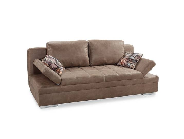 SCHLAFSOFA mit Bettkasten, Wellenfederung, Armlehnen verstellbar B200/T100/H84 cm, Liegefl.148x200 cm, Antikleder-Optik Mikrofaser Braun / 15116