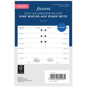 Filofax Kalendereinlagen 27-68244, Jahr 2027, 1 Woche auf 1 Seite, Pocket