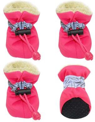 Quick Pick Pro Waterproof Dog Boots Anti Slip Puppy Shoes Soft Sole Paw Protectors l rose Red