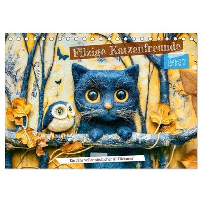 Filzige Katzenfreunde - Ein Jahr voller niedlicher KI-Filzkunst (Tischkalender 2027 DIN A5 quer), CALVENDO Monatskalender