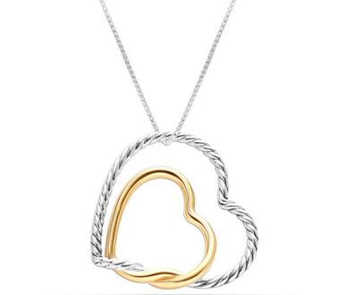 Vrouwen Dubbele Hart Ketting Zilver en Goud Verweven Liefde BICLL033