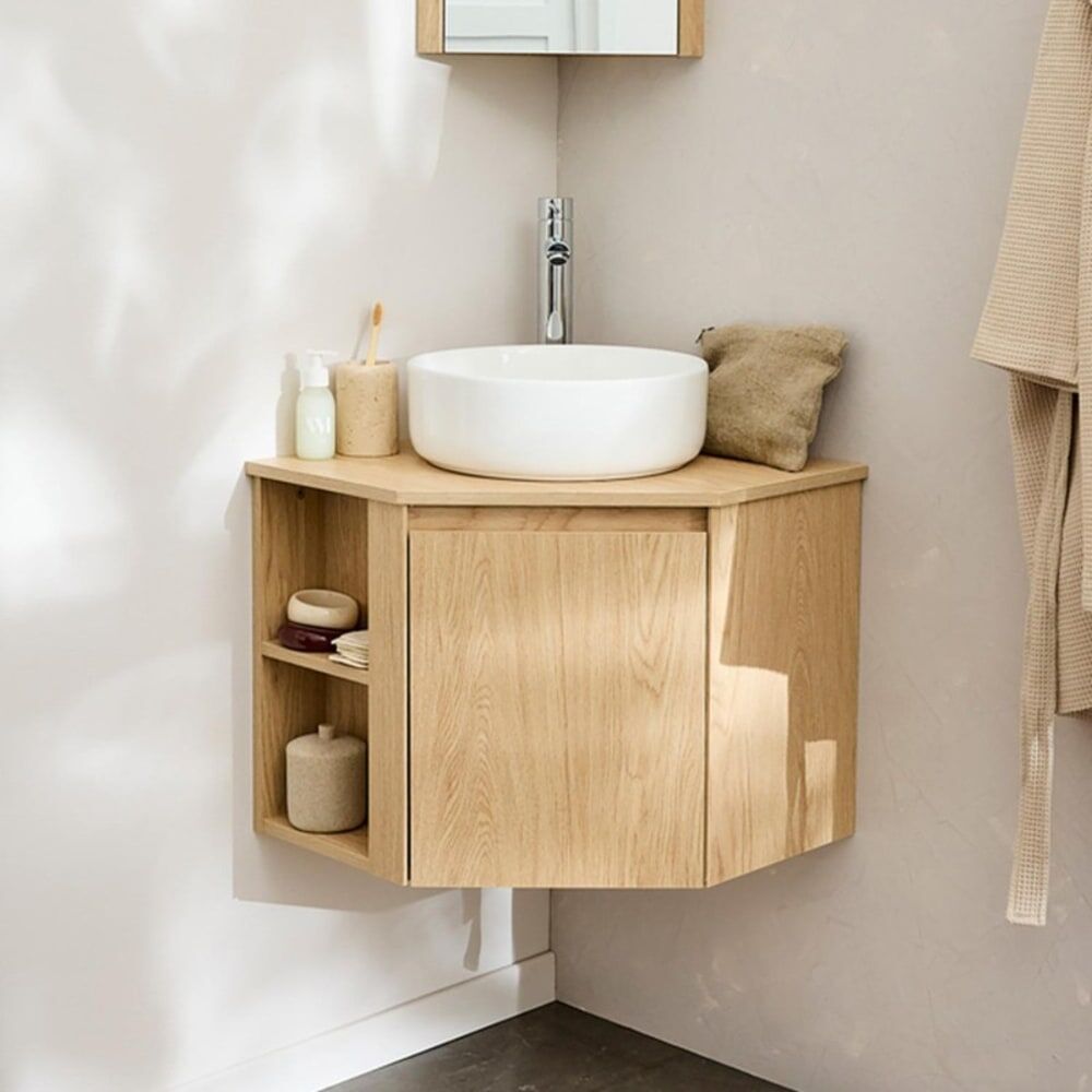 Mob In Ensemble meuble sous vasque d'angle + vasque blanche Marron 52x45x37cm