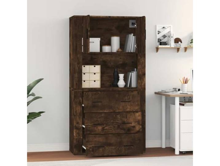 KTHLBRH Anrichte Eiche Rauch 80 x 33 x 70 cm Holz mehrschichtig Wandmontage, großer Stauraum, mit Regal, einfache Montage