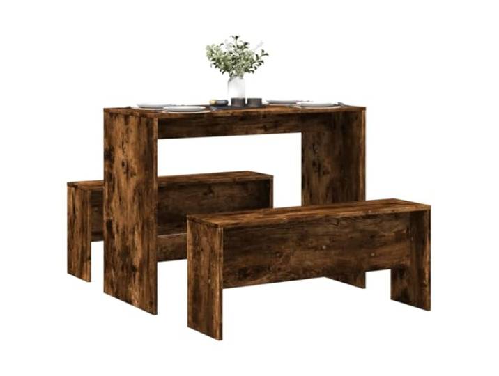 APXESS 3-TLG. Sitzgruppe - Esstisch mit 2 Bänken - Räuchereiche Platzsparendes Design, Robuste Bauweise, Ideal für Küche & Esszimmer