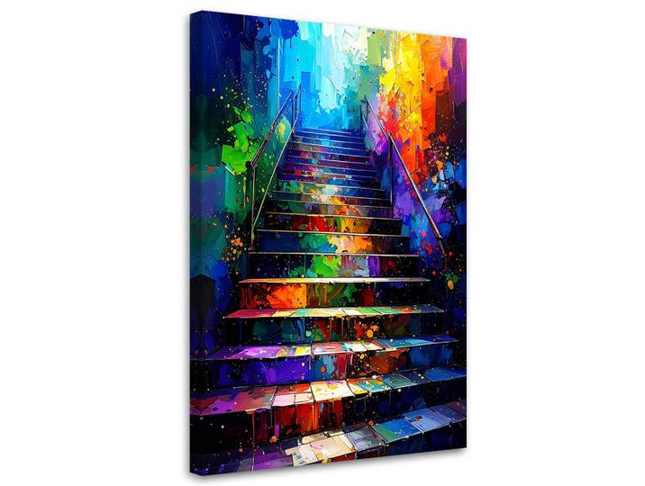 Feeby Leinwandbild Bunte Treppe Abstrakt 70x100cm, Mehrfarbig, Mode, Rechteckig, 70x100 cm, Bilder & Rahmen, Bilder, Leinwandbilder