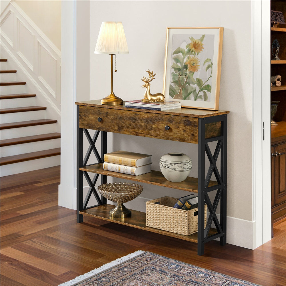 Yaheetech Vintage Wooden Console Table Rustic Brown/Black 80cm H x 30cm W x 100cm L