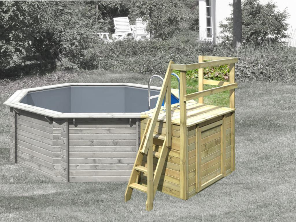 KARIBU Naturbelassen 3x2 Meter Poolterrasse, Massivholz Kesseldruckimprägniert, Garten Terrasse für Schwimmbecken, Badeplattform, Holzpool Umrandung, Poolzubehör