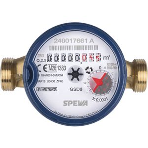 SPEWA Wasserzähler 100045, Messing, 2026 geeicht, 3/4 Zoll, Zapfhahnzähler, für Kaltwasser, Einbau horizontal & vertikal