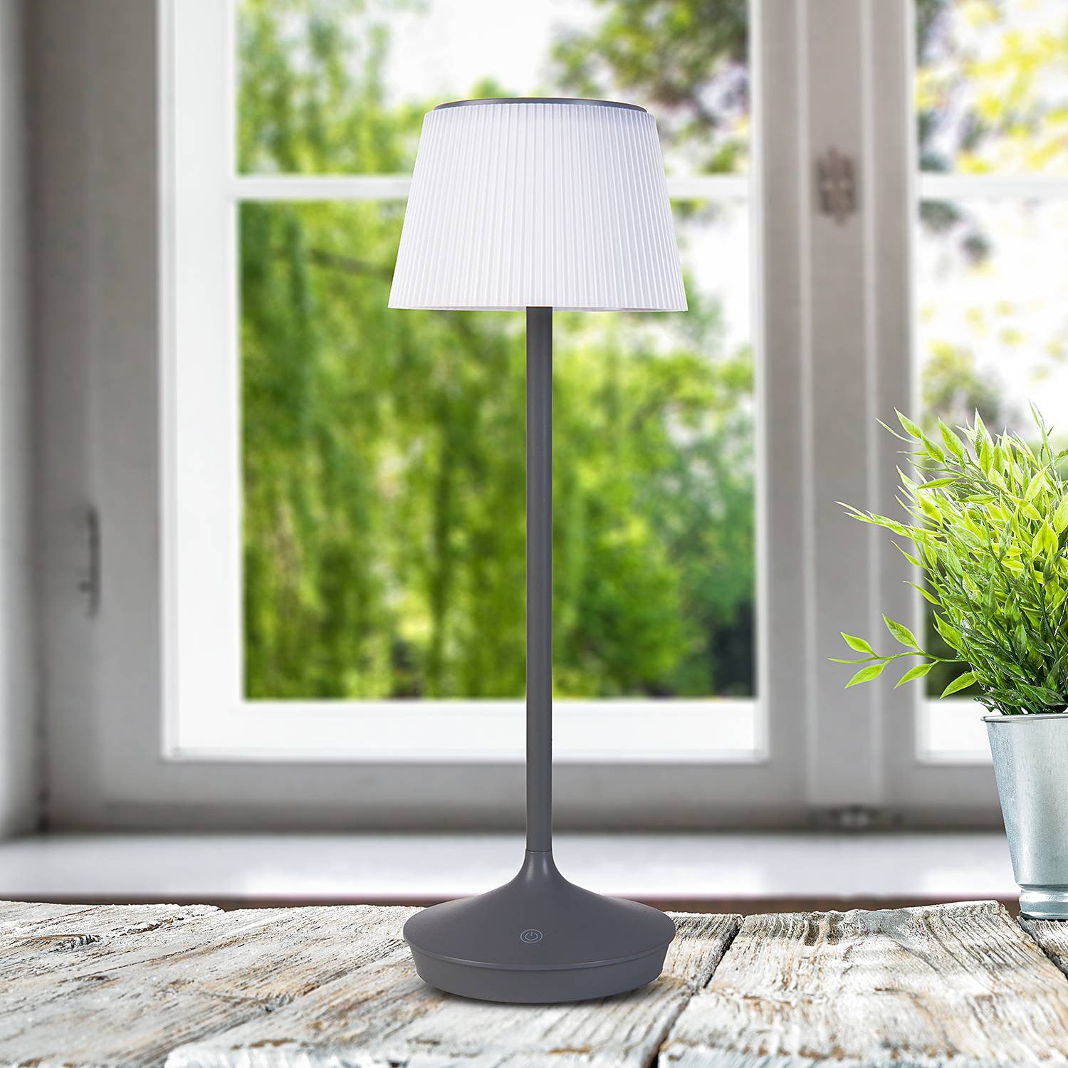 home24 Tafellamp Emmi, Grijs, Ø 13 cm, LED, Modern