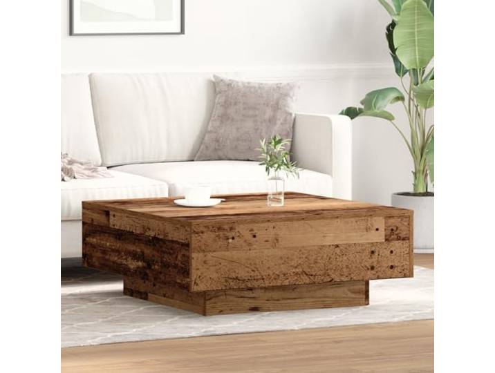 HEFZGDB Couchtisch Altholz 80x80x31 cm Massivholz Eiche Rustikaler Wohnzimmertisch mit Verwittertem Finish für Büro und Wohnbereich