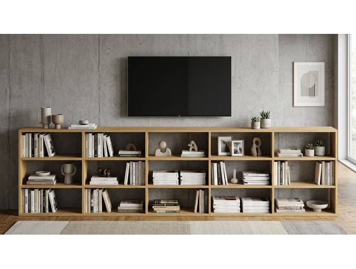 Niedriges Bücherregal - Kommode mit vielen Optionen Eiche Natur geölt