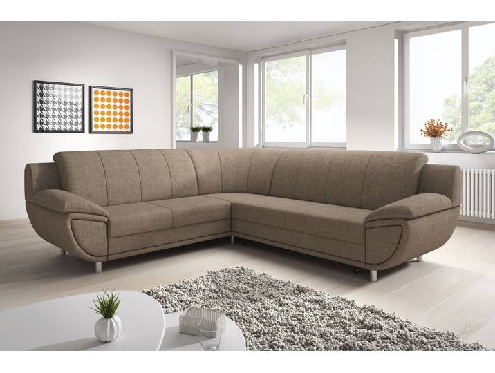 Ecksofa, Braun, 267x247 cm, Struktur (100% Polyester), L-Form & Bequeme Armlehnen, Klassisch