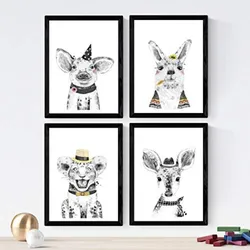 POSTER Set mit 4 „Tiere mit Hüten und Schale“ A3 Rahmenlos