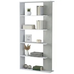 Dmora Bücherregal Columbia, Doppelseitiges Bücherregal mit 5 Böden, Büro- oder Schlafzimmertrennregal, 90x25h180 cm, Weiß und Zement