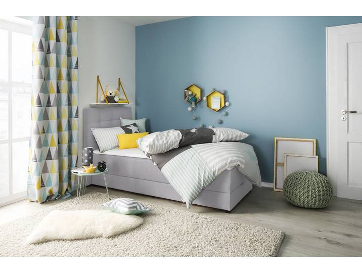 Boxbett HOME AFFAIRE Mieke , grau (hellgrau), B:103cm L:210cm, Struktur imprägniert (100%), Komplettbetten, Boxspringbett, incl. Bettkasten und Topper, Bezug imprägniert, 2 Breiten