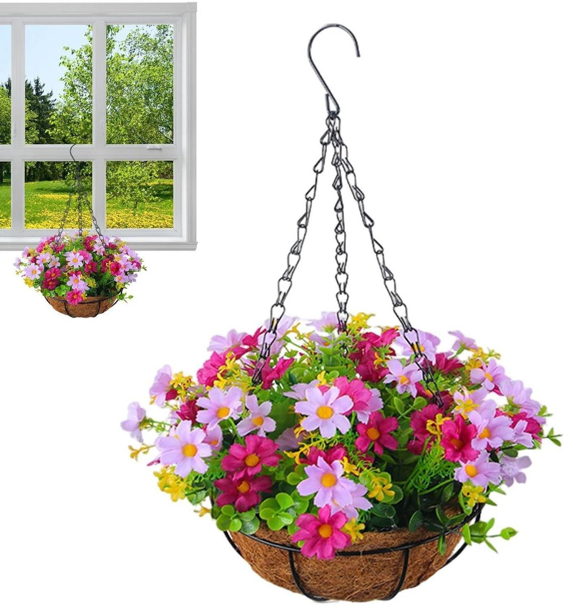 Hangende Bloemenmand met Kunstbloemen voor Buiten Decoratie - Multicolor