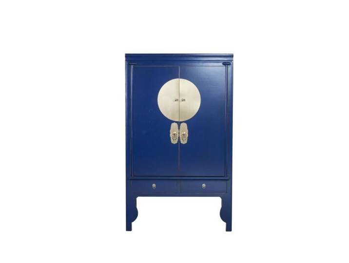 Armoire de Mariage Chinoise Bleu Nuit - Fine Asianliving - L100xP55xH175cm - Bois Massif - 2 tiroirs - Laqué