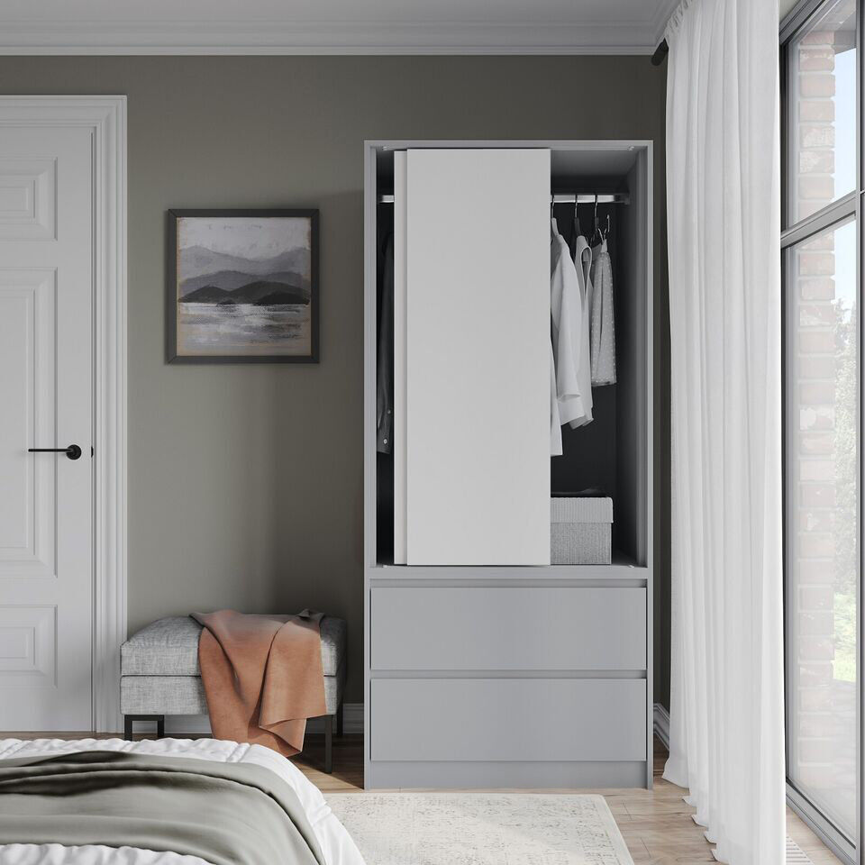 17 Stories Solid Wood Wardrobe Grey/White 80cm W X 51.5cm D